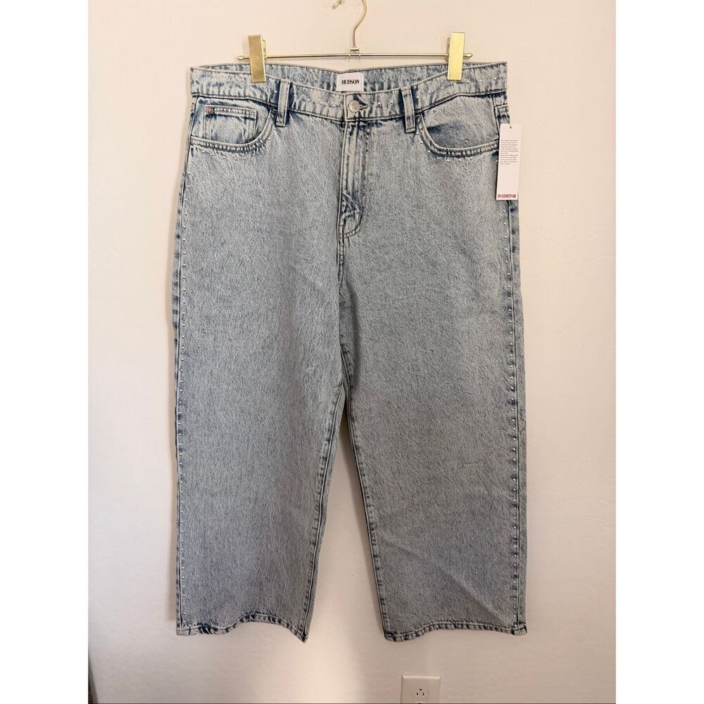 HUDSON Jeans Rosalie Studded Wide Leg Jeans Plus Size 34 NWT 100% Cotton
